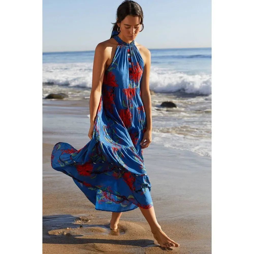 Anthropologie Ro's Garden Valley Halter Cover-Up Maxi Dress